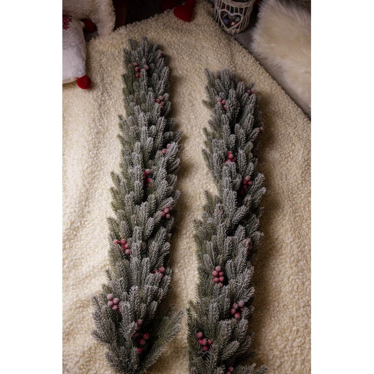 Weihnachtsgirlande, 3D-Tannenzweige, Schnee und Lorbeerbeeren, 100 cm, Ego