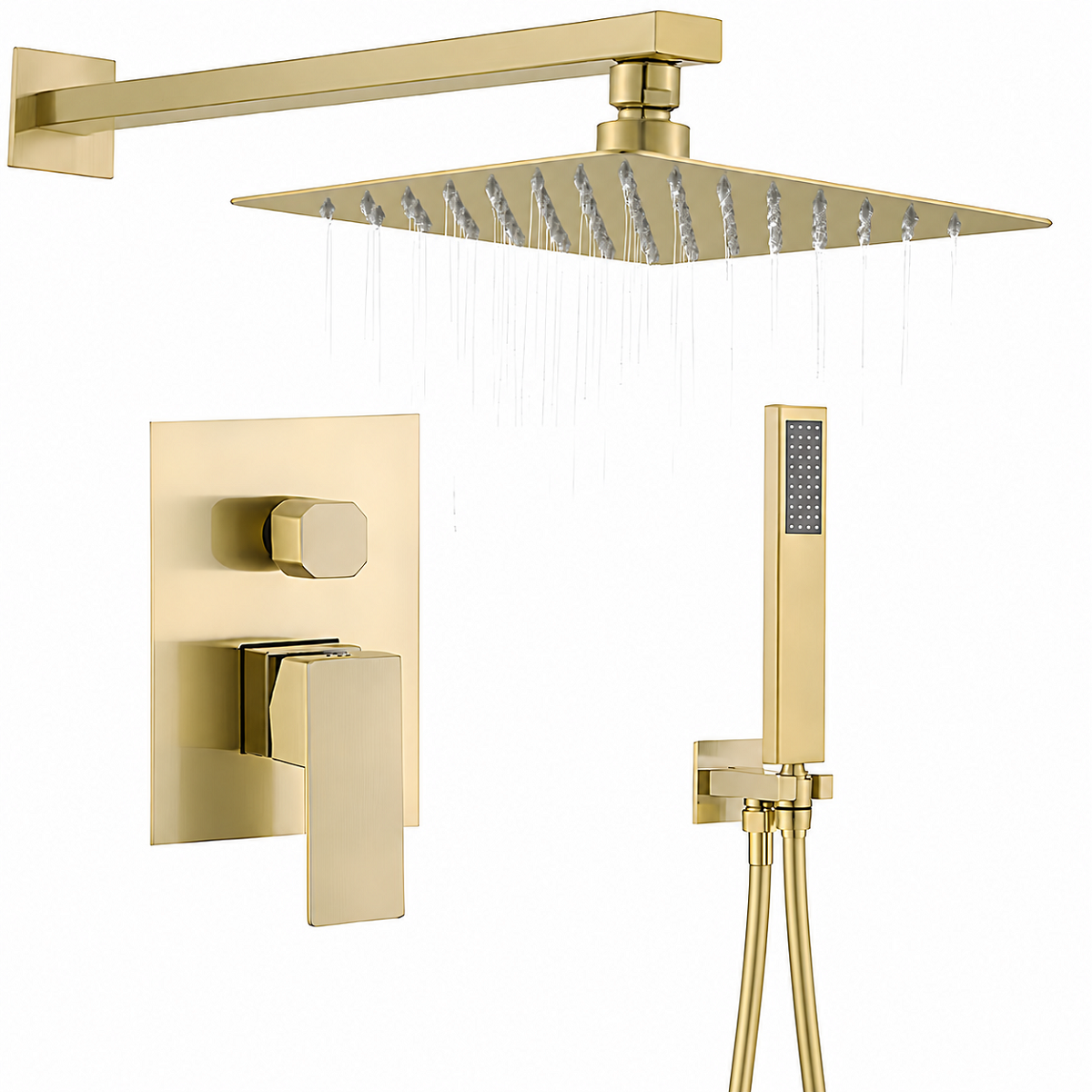 Duschsystem, Einbauarmatur, 2 Funktionen, Regendusche, Mattgold, Venice