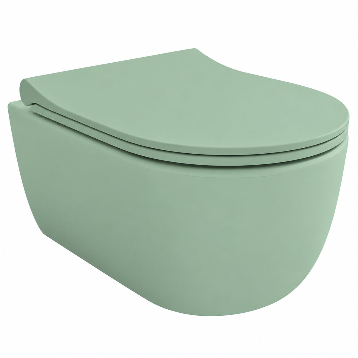 WC-Schüssel EGO Michael Rimless, 49x36 cm, Mintgrün matt, Power Colour, hängende Montage, Soft-Close-Duroplast-Deckel sch
