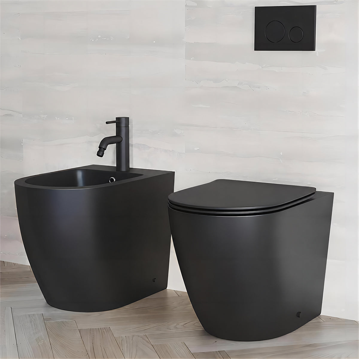 Bidet Galo, Mattschwarz, Power Colour, 56x36 cm, Bodenmontage, mit Überlauf
