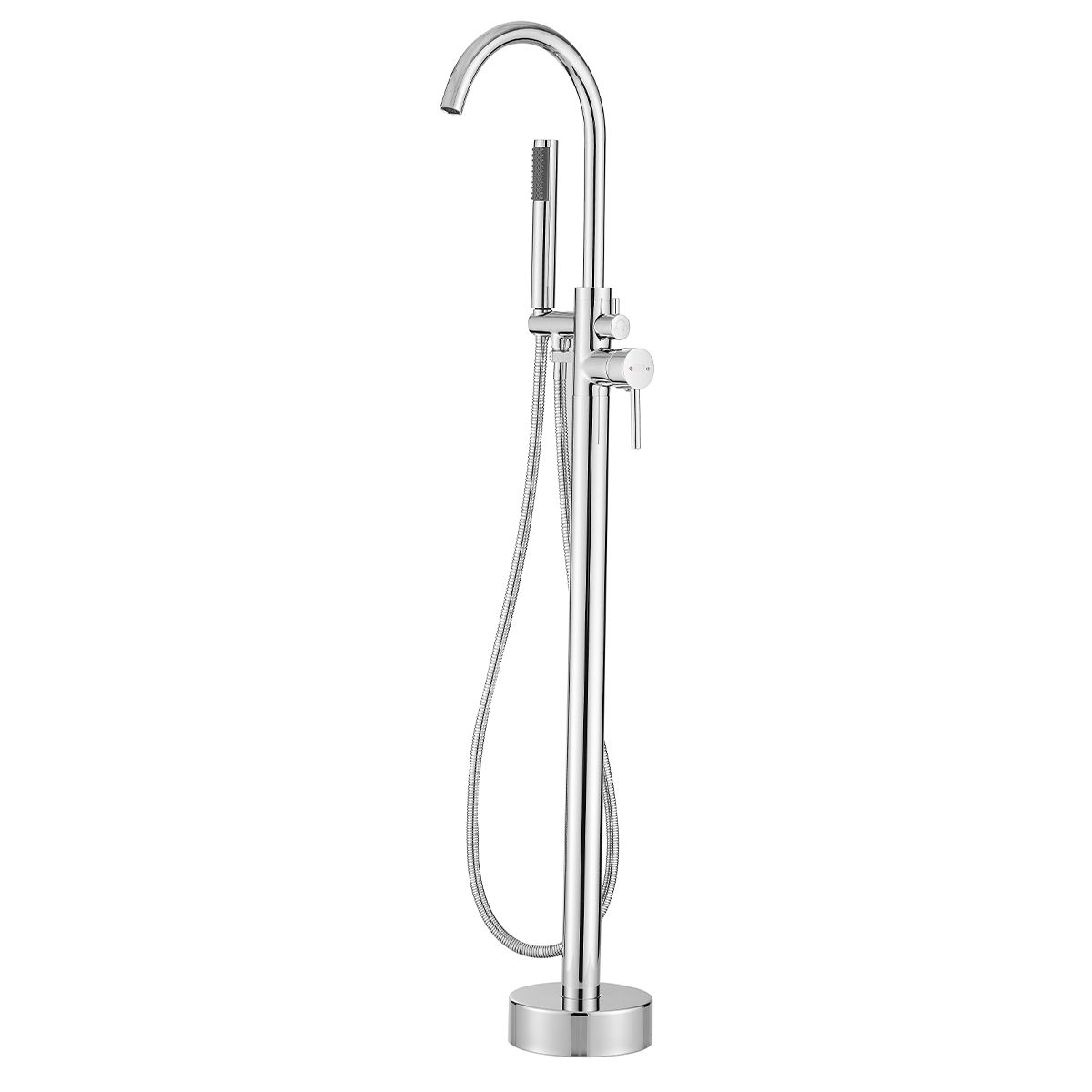 Freistehende Badewannenarmatur mit Handbrause, Strahlregler, freistehend, Messing, Chrom, Regal