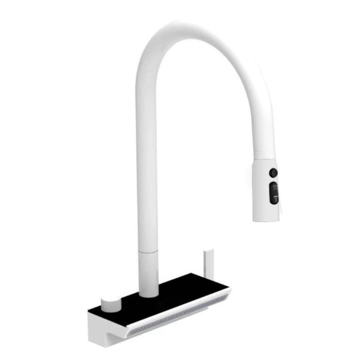 Küchenarmatur, hydroelektrisches Display mit Wasserfall, ausziehbare Brause, 3 Strahlarten, 360° schwenkbar, Mattweiß, Ingrid
