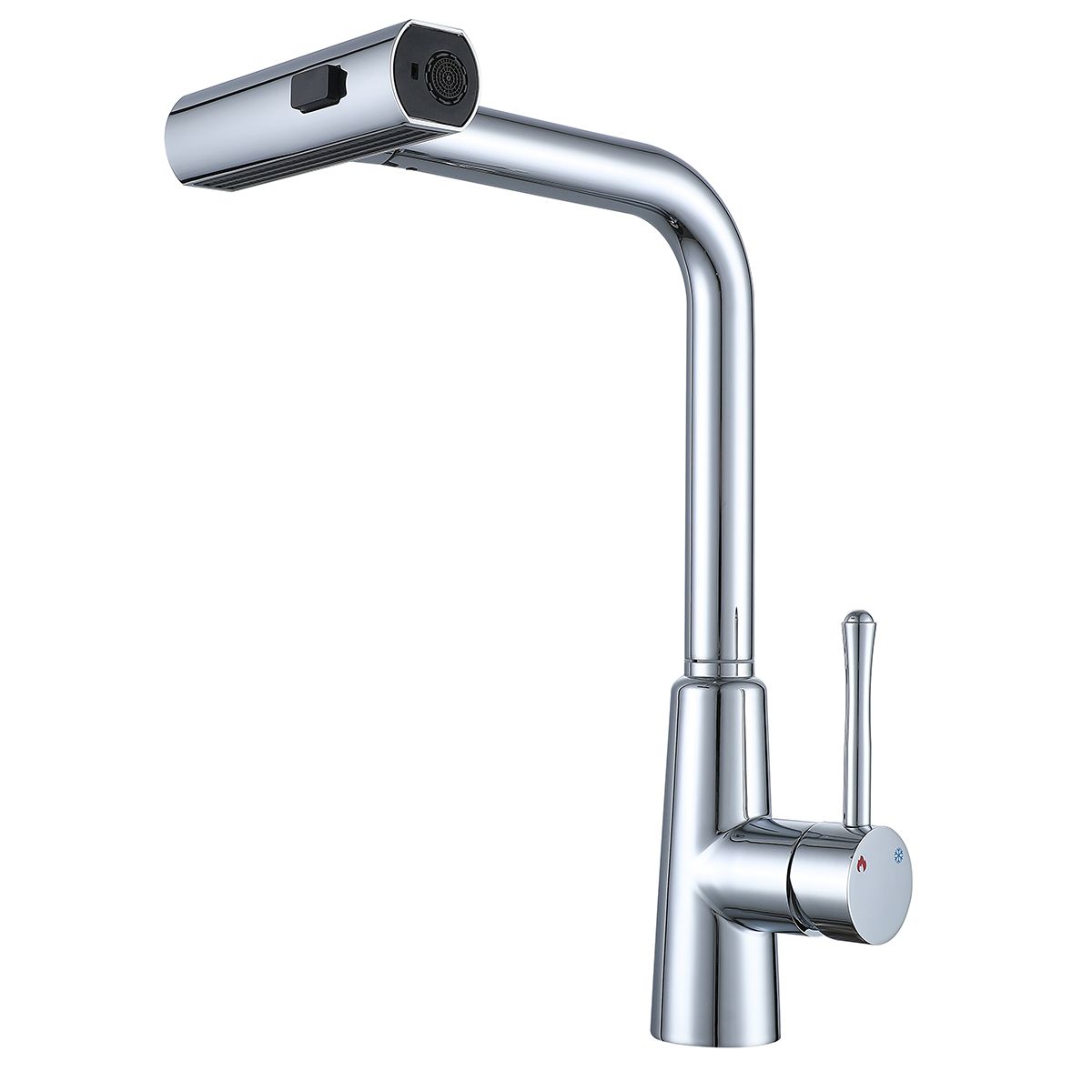 Küchenarmatur, ausziehbare Brause, 3 Sprüharten, 360° schwenkbarer Auslauf, mit Perlator, Edelstahl, Chrom, Safari