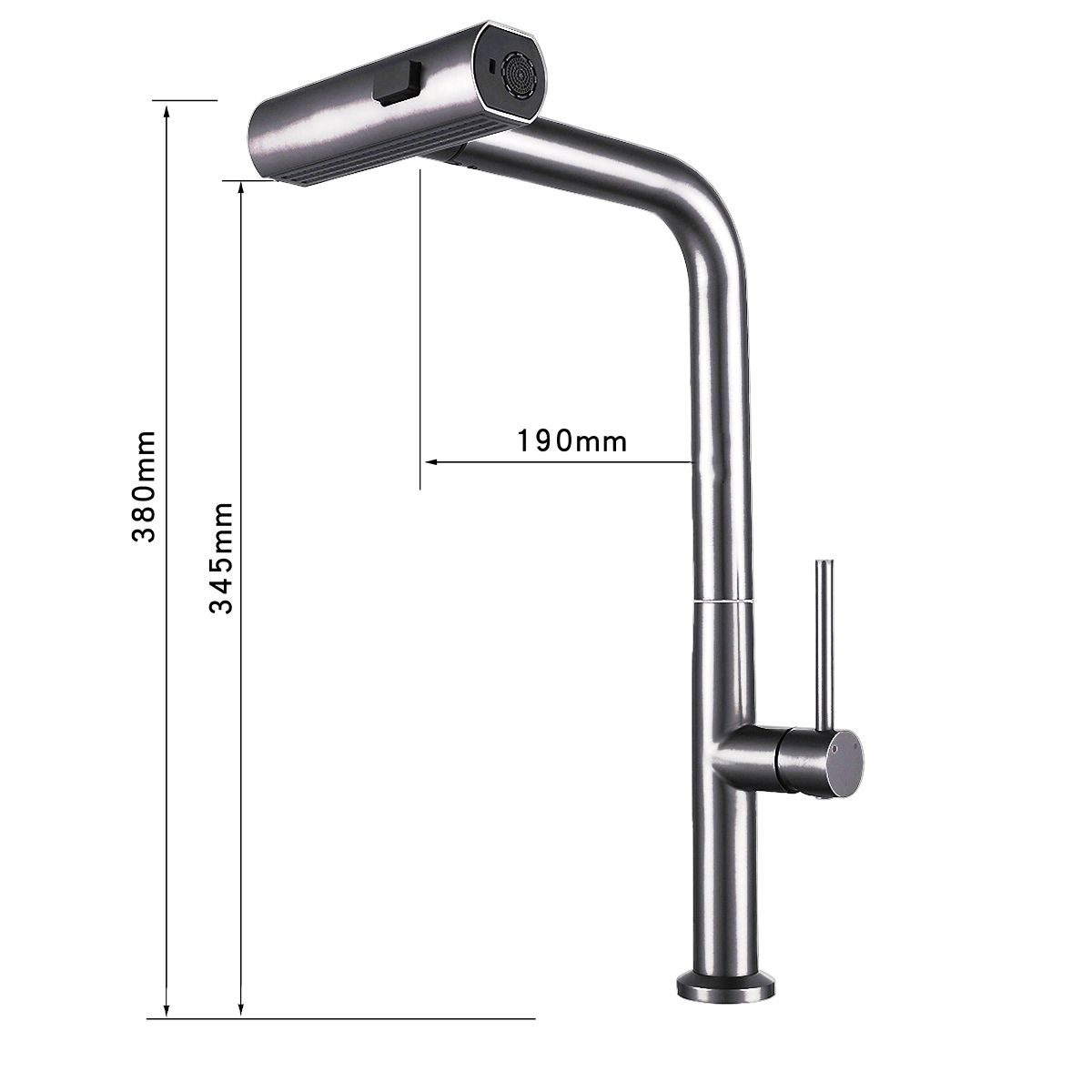 Küchenarmatur, ausziehbare Brause, 3 Sprüharten, 360° schwenkbarer Auslauf, mit Perlator, Edelstahl, Chrom, Sahara