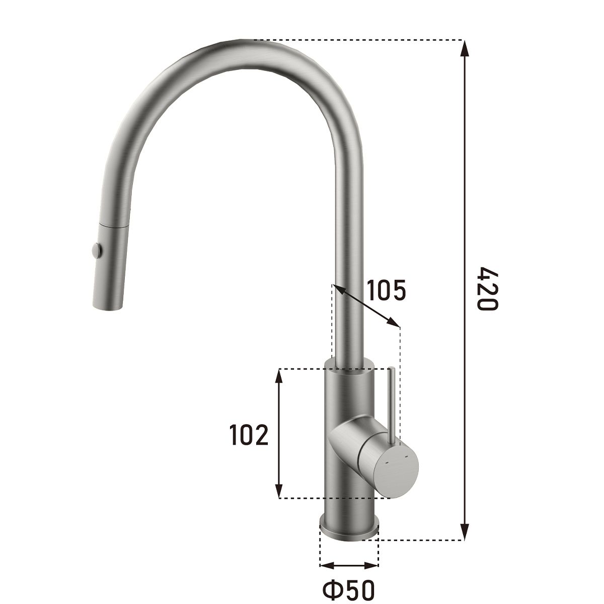 Küchenarmatur, Edelstahl, 360° schwenkbarer Auslauf, 2 Strahlarten, Nickel Matt, Amato
