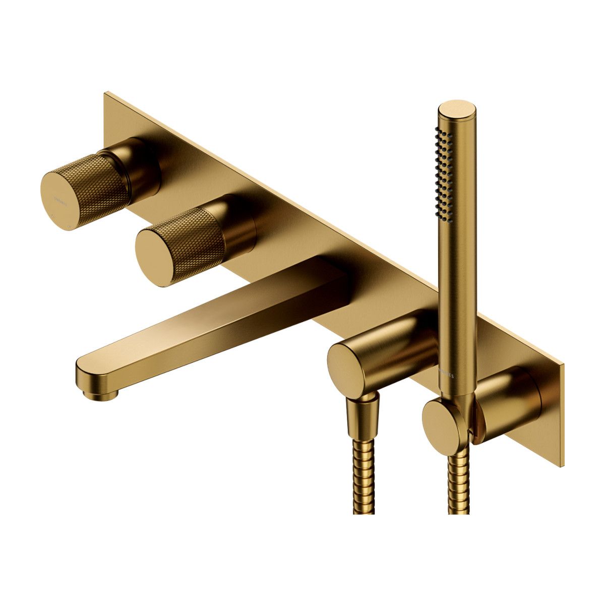 OMNIRES CONTOUR Wannenarmatur, 5-Loch, Gold, PVD-gebürstetes Finish, Easy Clean Silikondüsen, Unterputzmontage