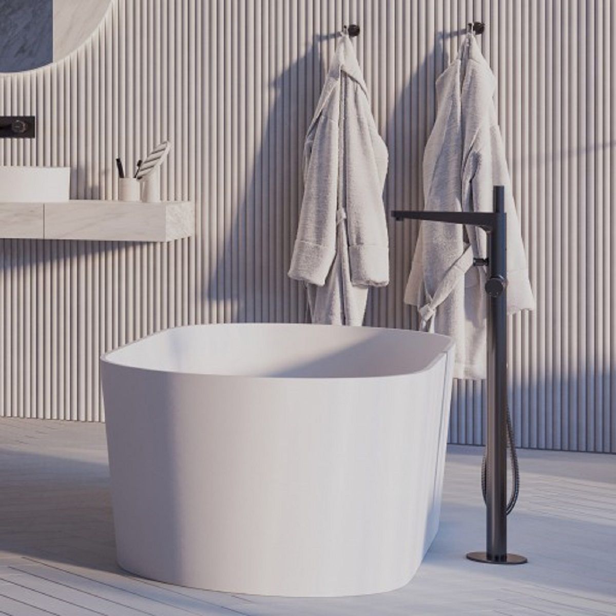 OMNIRES CONTOUR Wannenarmatur, Anthrazit, PVD-gebürstetes Finish, Easy Clean Silikondüsen, Bodenmontage, freistehend