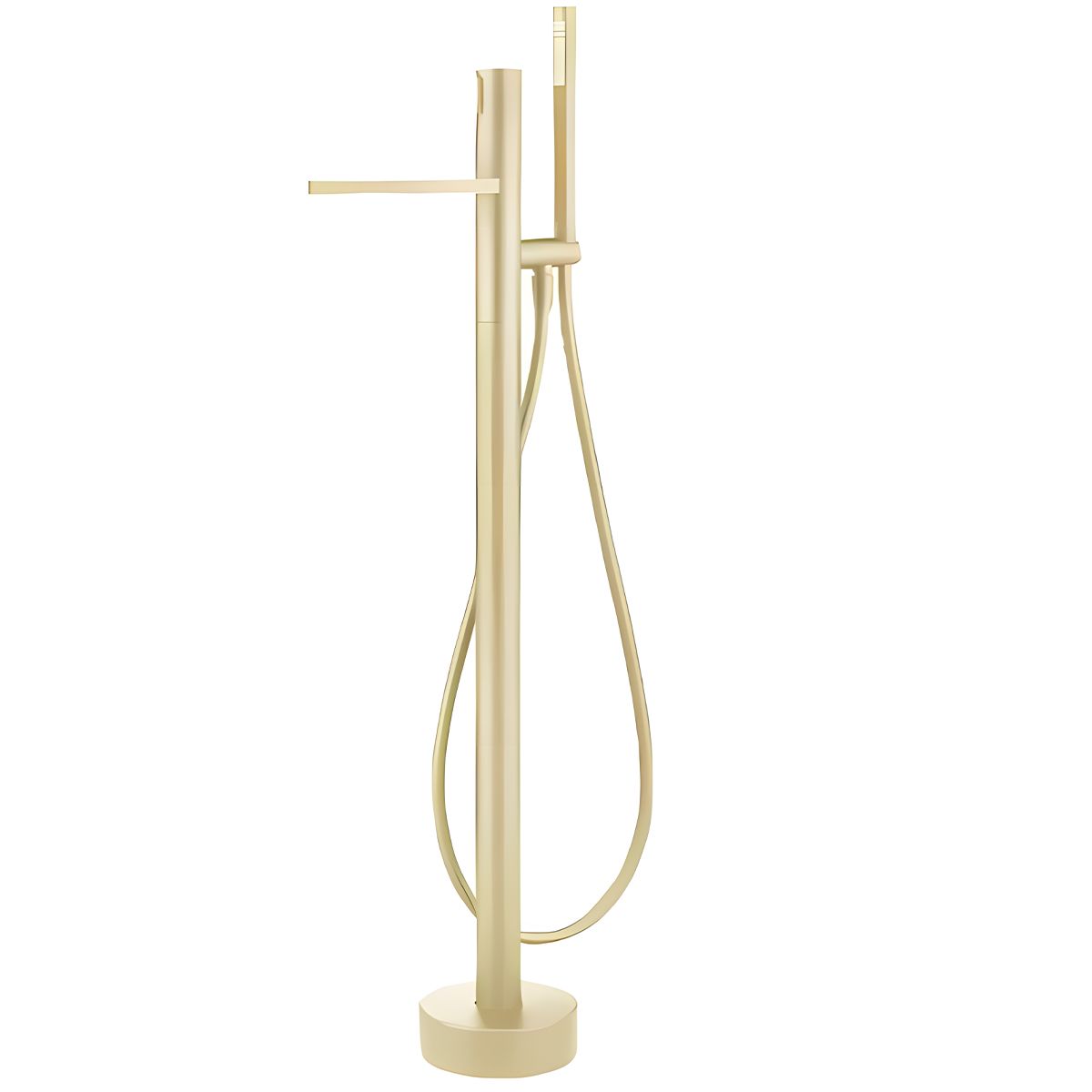 Badewannenarmatur Pilar, Mattgold, Bodenmontage, runder Rahmen