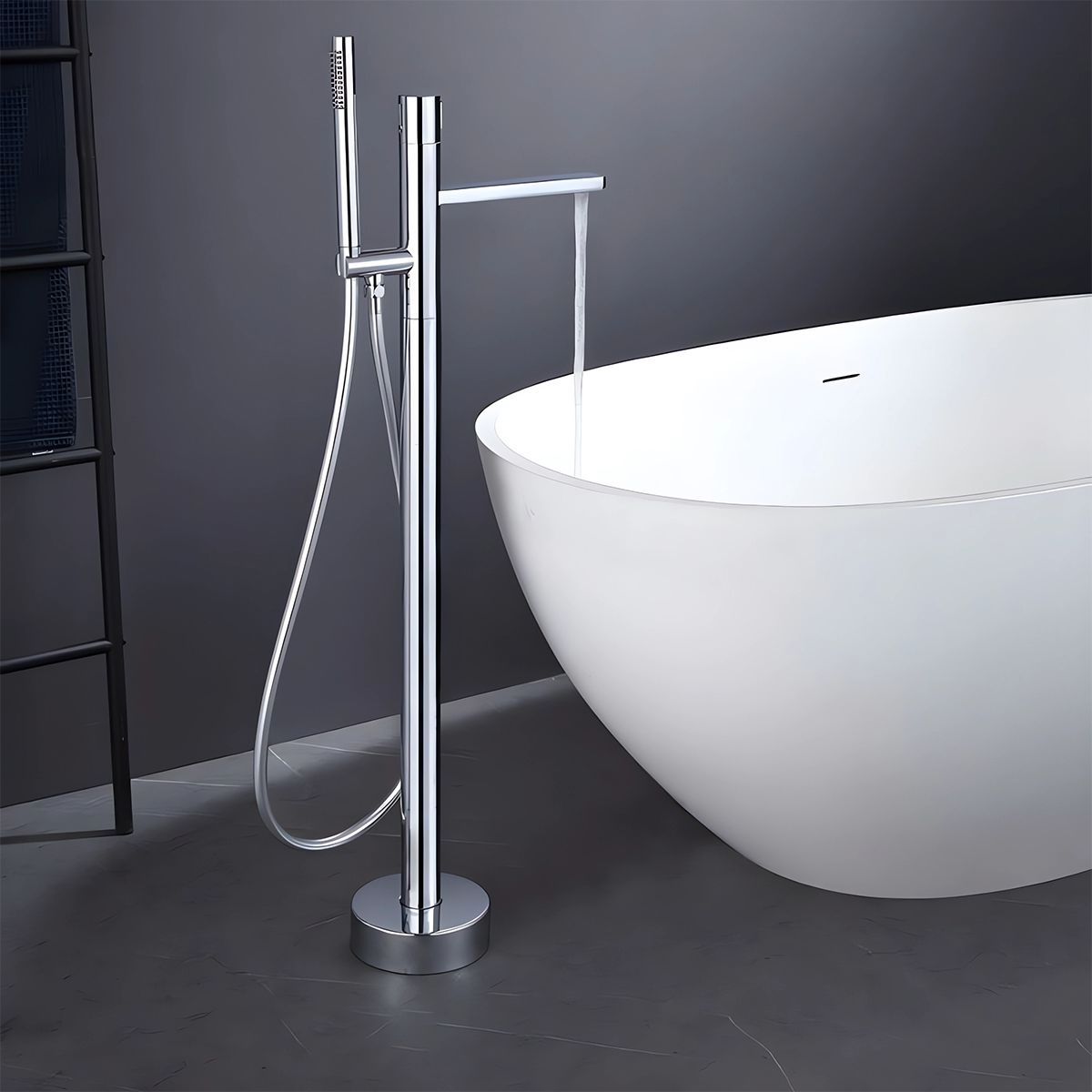 Badewannenarmatur Pilar, Chrom, Bodenmontage, runder Rahmen