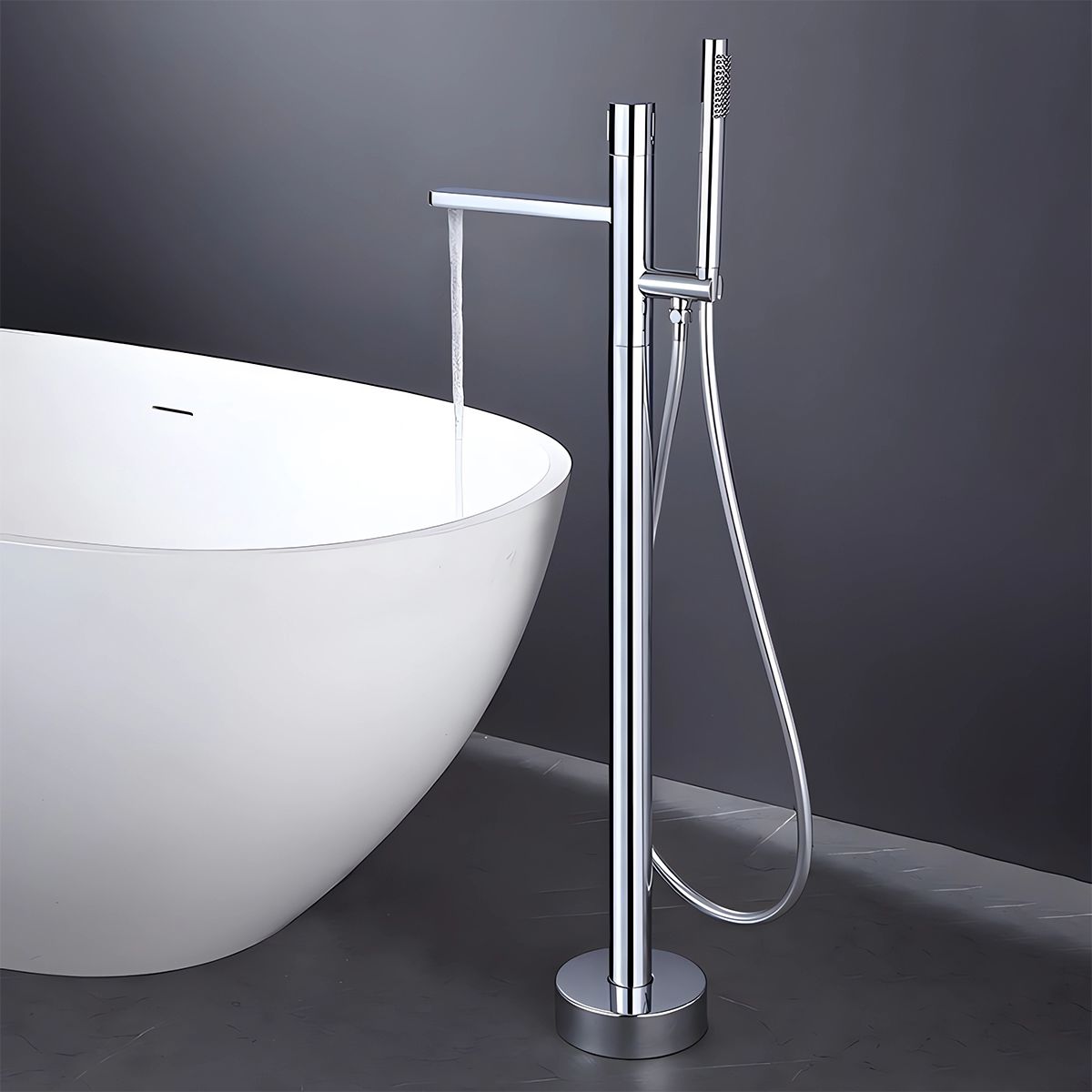 Badewannenarmatur Pilar, Chrom, Bodenmontage, runder Rahmen