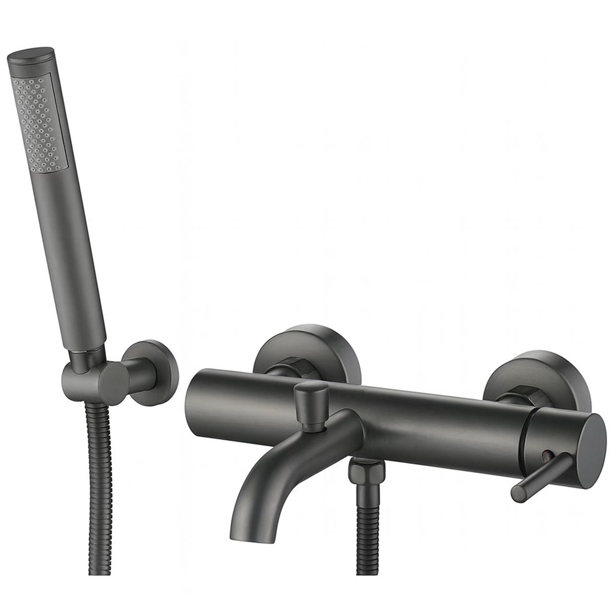 Badewannenarmatur, Wandmontage, Stahl, Handbrause, Gun Grey, Fino