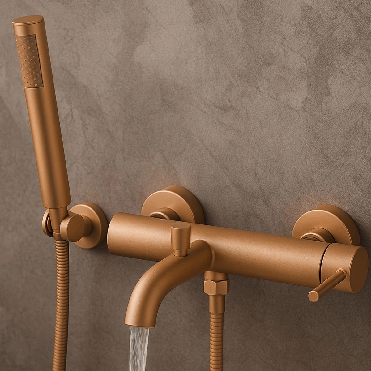 Badewannenarmatur, Wandmontage, Stahl, Handbrause, Rose Gold Matt, Fino