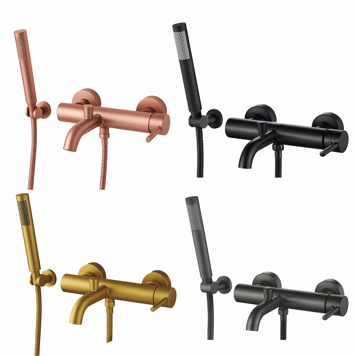 Badewannenarmatur, Wandmontage, Stahl, Handbrause, Rose Gold Matt, Fino