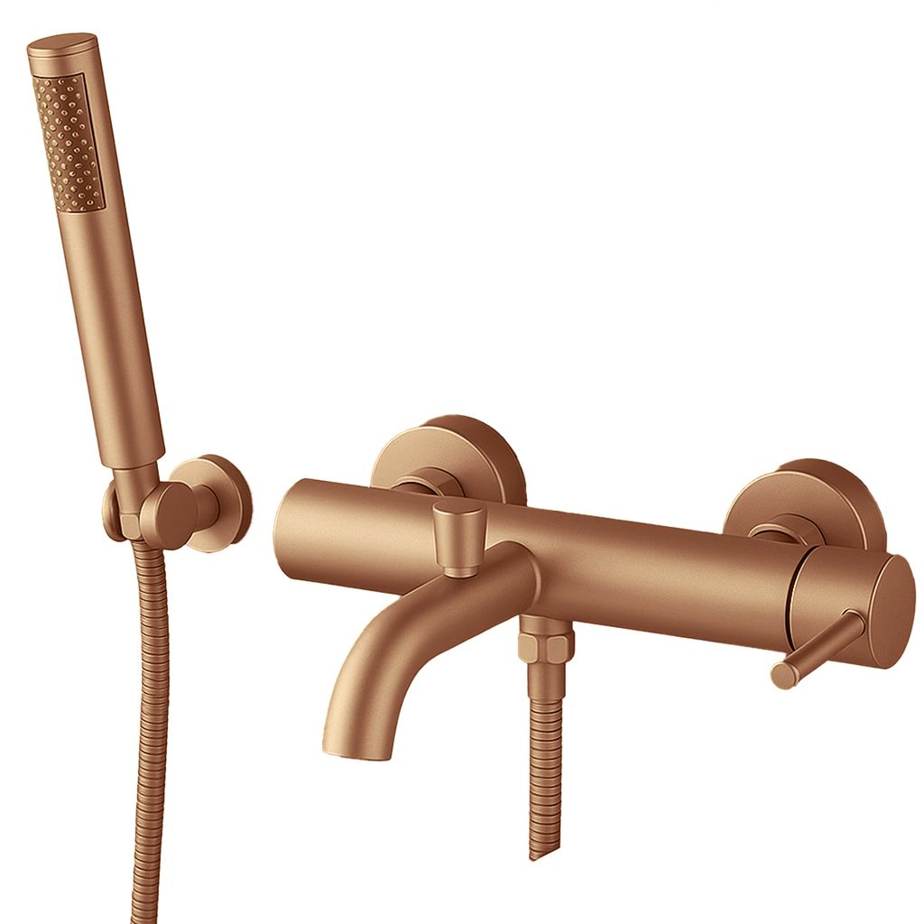 Badewannenarmatur, Wandmontage, Stahl, Handbrause, Rose Gold Matt, Fino