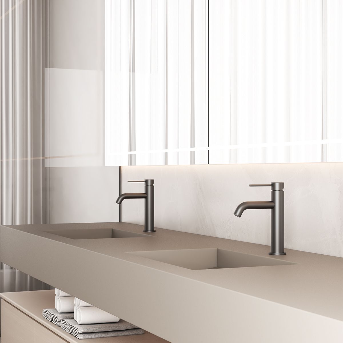 Waschbeckenarmatur, Gun Grey, mit Perlator, Edelstahl, Waschbeckenmontage, Fino