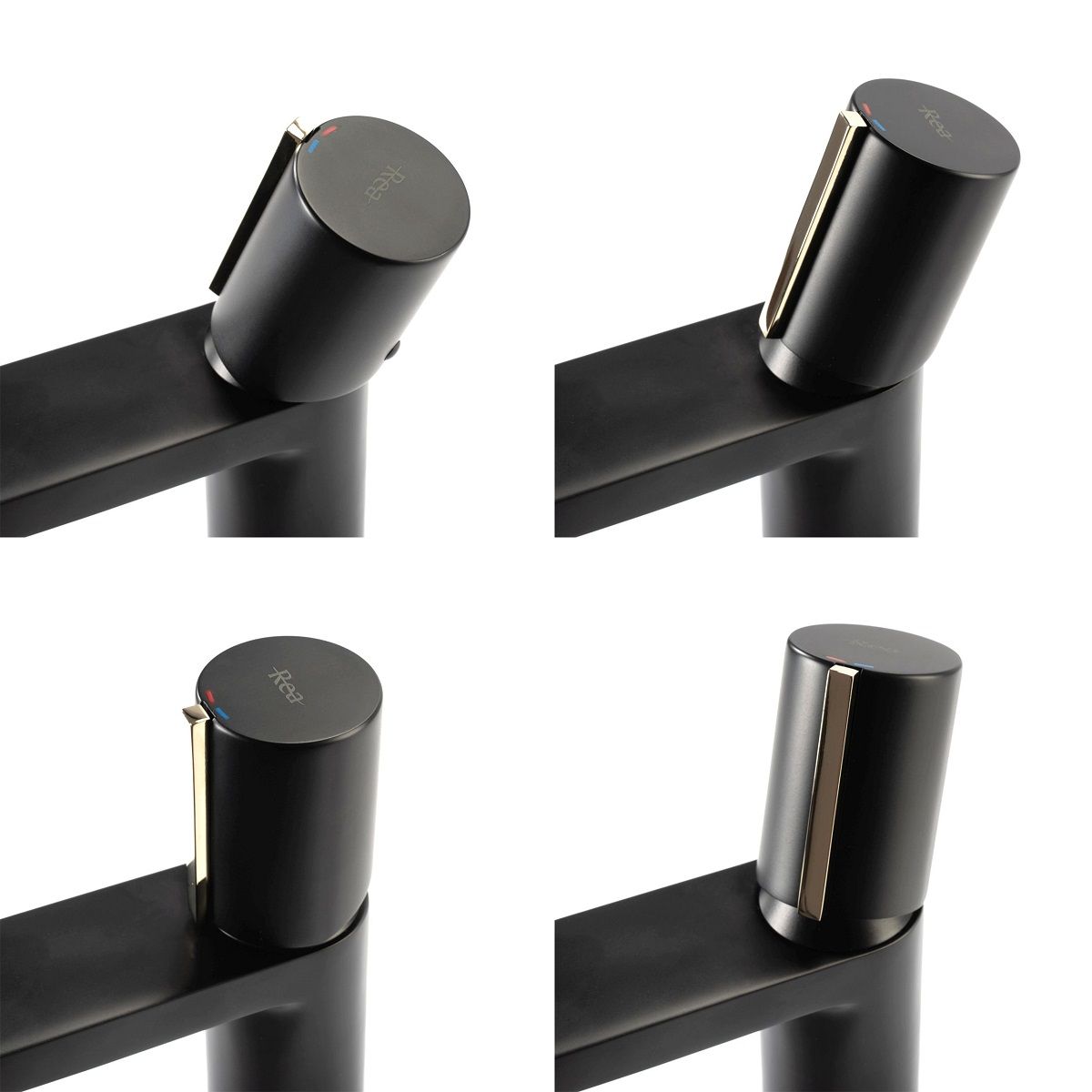 Waschtischarmatur REA-Icon Low, Aufsatzmontage, Ausführung Mattschwarz-Gold, Luftsprudler, besonderes Design