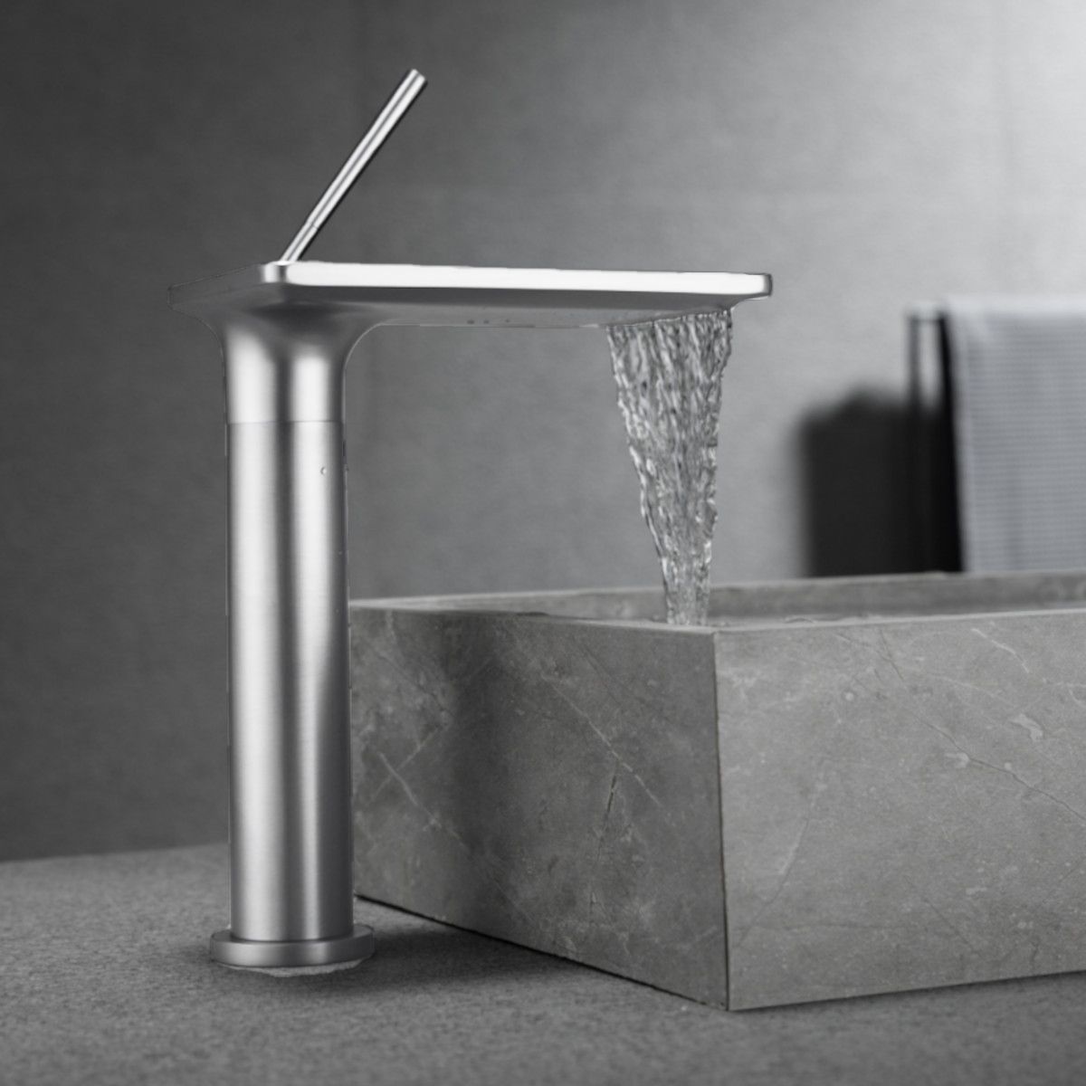 Waschbeckenarmatur, Wasserfall-Design, mit Perlator, Chrom, Aufsatzmontage, Höhe 26 cm, Dion