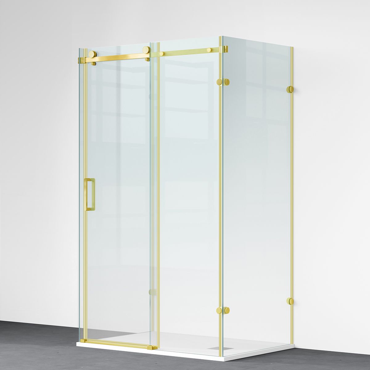 Duschkabine, festem Wandteil, Schiebetür, 8 mm Glas, Nano-Beschichtung, Mattgold, Größen 80-90x120-140-160 cm, Solana