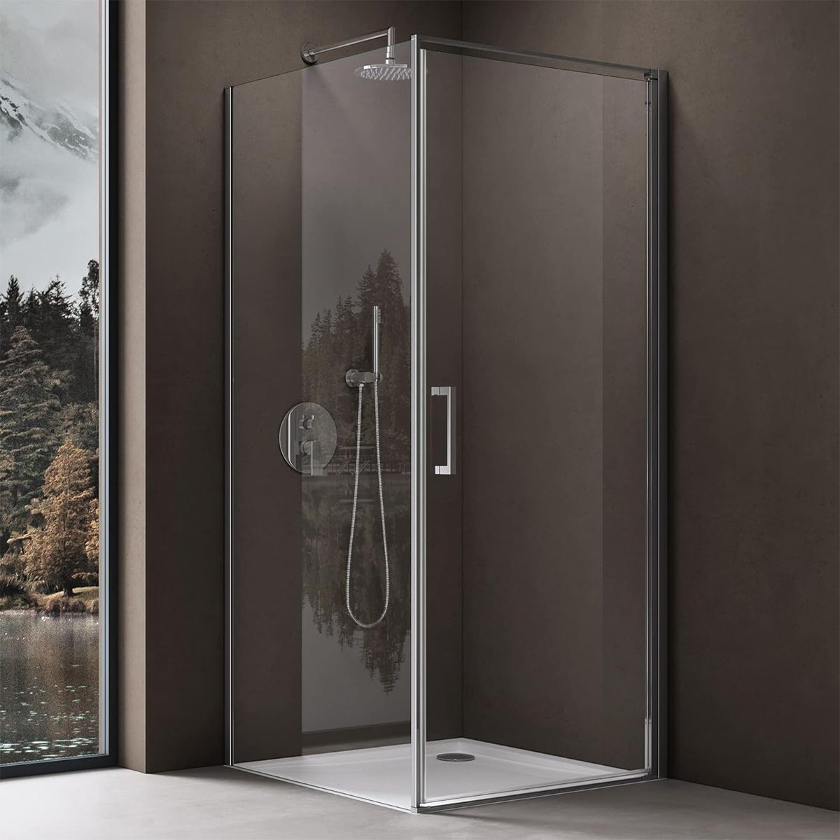 Duschkabine mit Festwand und Pendeltür, 8 mm Sicherheitsglas, Profil und Griff in Chrom, Maße: 90–100 x 90–100 cm, Ego-36