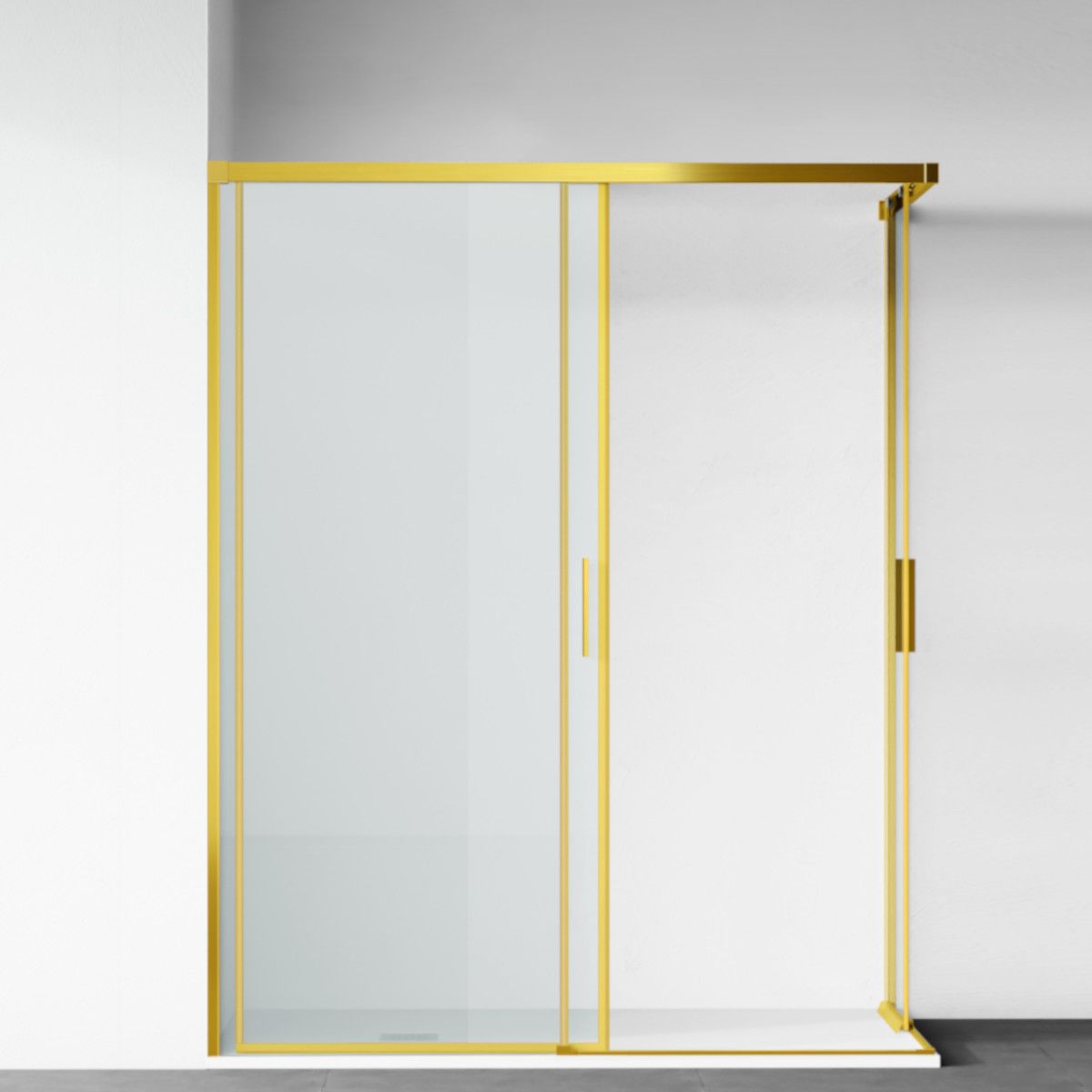 Duschkabine, 2 Schiebetüren, 6 mm Sicherheitsglas, 80-100 x 80-100 cm, mattgoldenes Profil, Medea