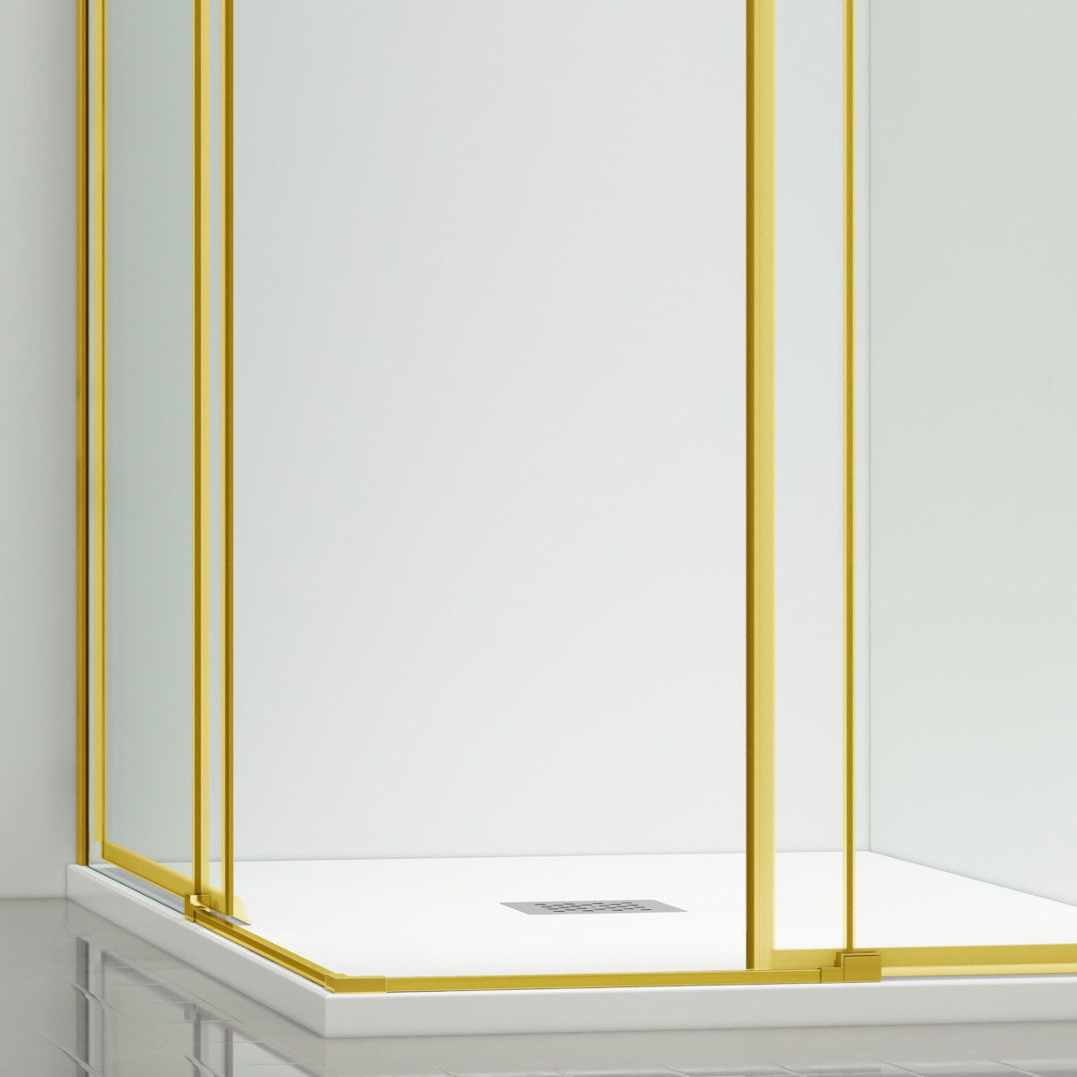 Duschkabine, 2 Schiebetüren, 6 mm Sicherheitsglas, 80-100 x 80-100 cm, mattgoldenes Profil, Medea