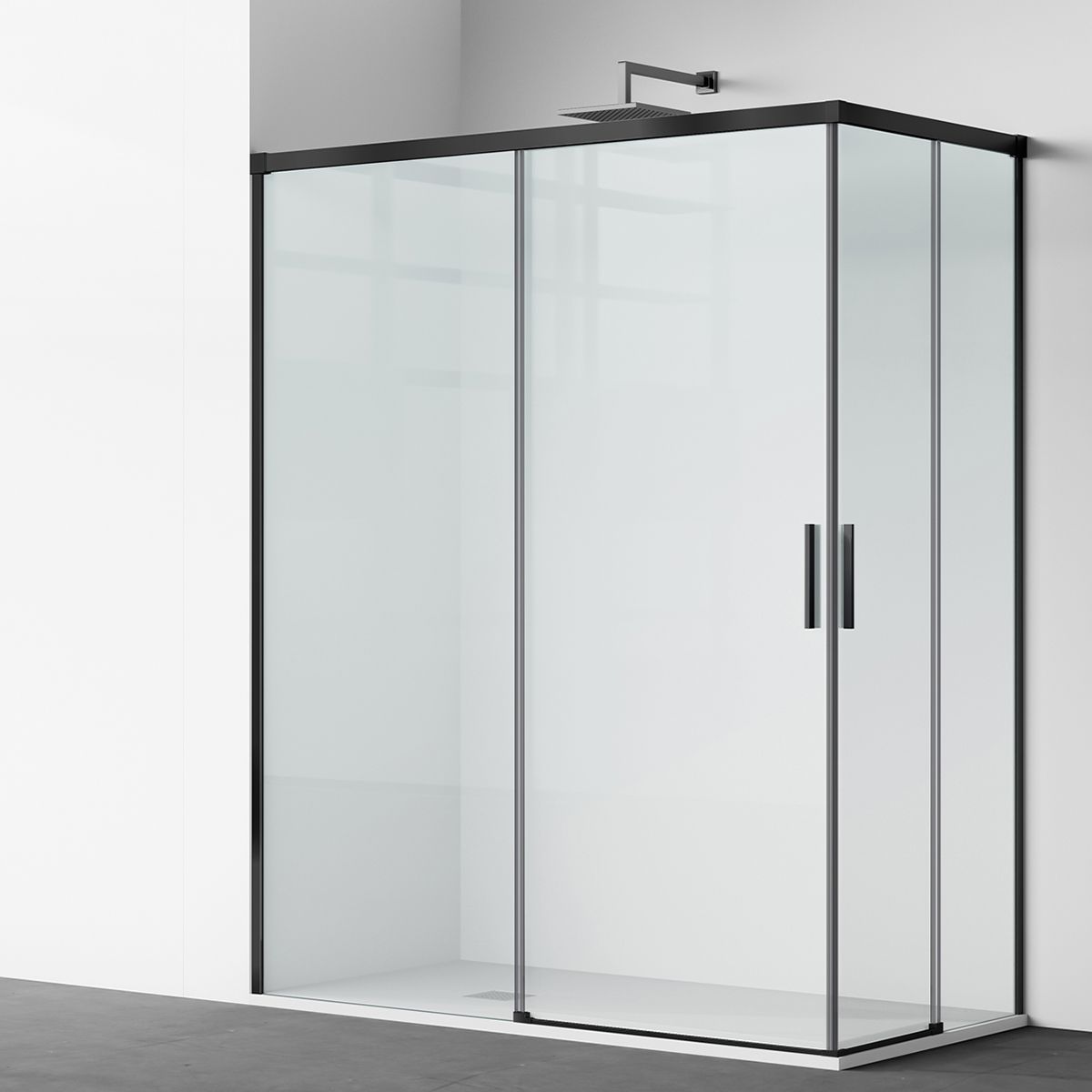 Duschkabine, 2 Schiebetüren, 6 mm Sicherheitsglas, 70–100 x 70–100 cm, mattschwarzes Profil, Medea