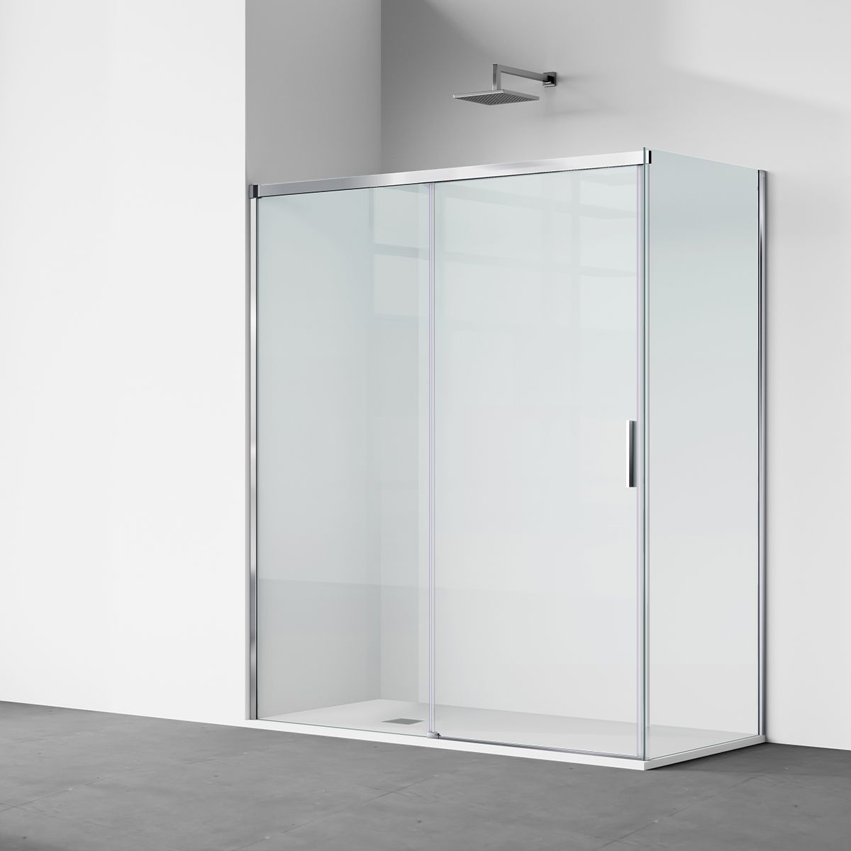 Duschkabine, fester Wand und Schiebetür, 6 mm Sicherheitsglas, 70-90 x 100-160 cm, Profil und Griff in Chrom, Hanes