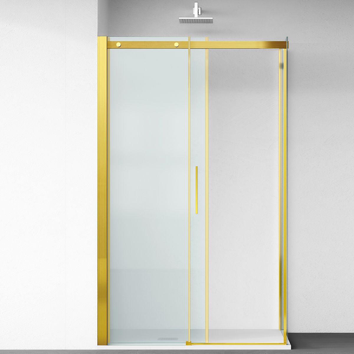 Duschkabine, fester Wand und Schiebetür, 8 mm Sicherheitsglas, Maße 80-90 x 120-140 cm, Mattgoldenes Profil, Giorgio