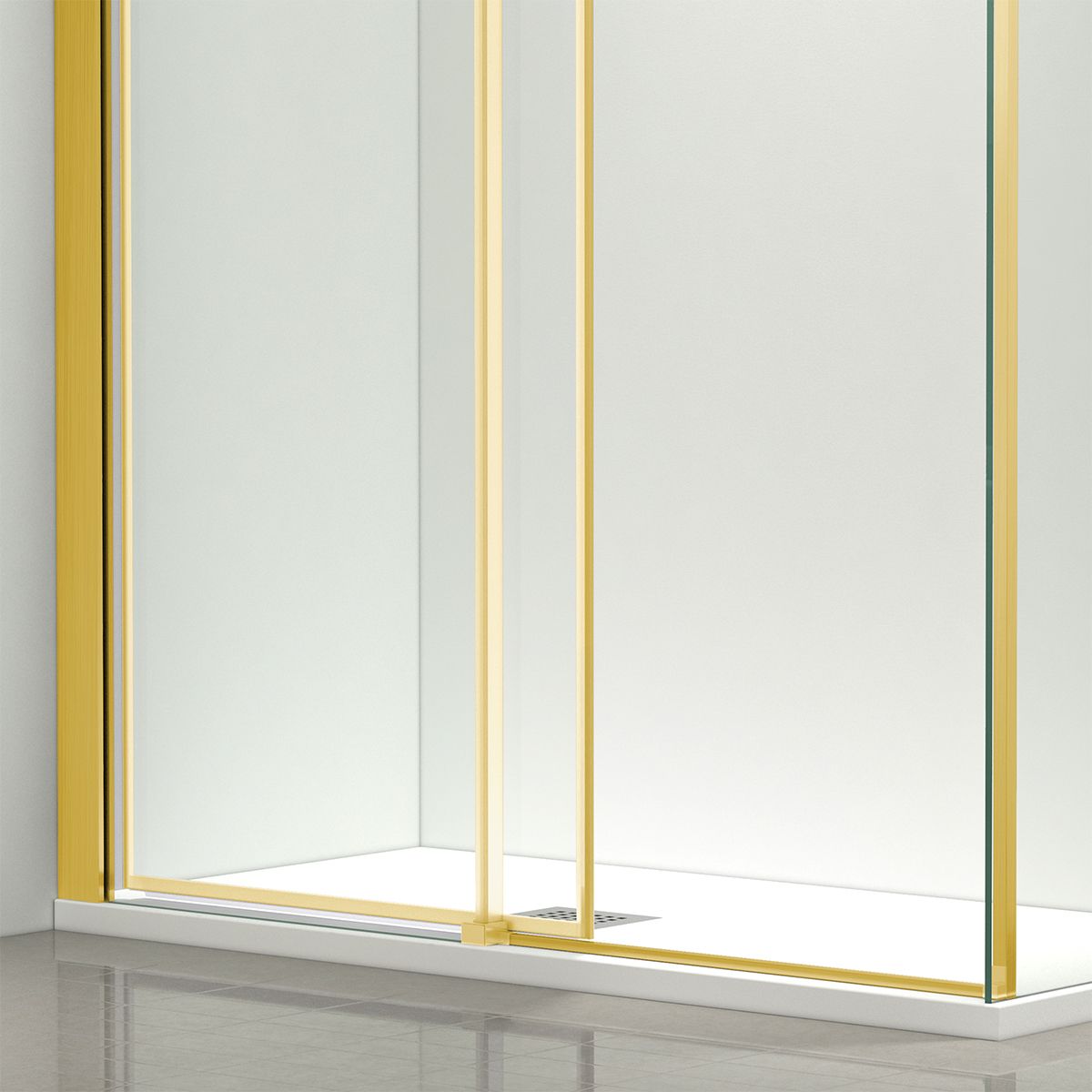 Duschkabine, fester Wand und Schiebetür, 8 mm Sicherheitsglas, Maße 80-90 x 120-140 cm, Mattgoldenes Profil, Giorgio
