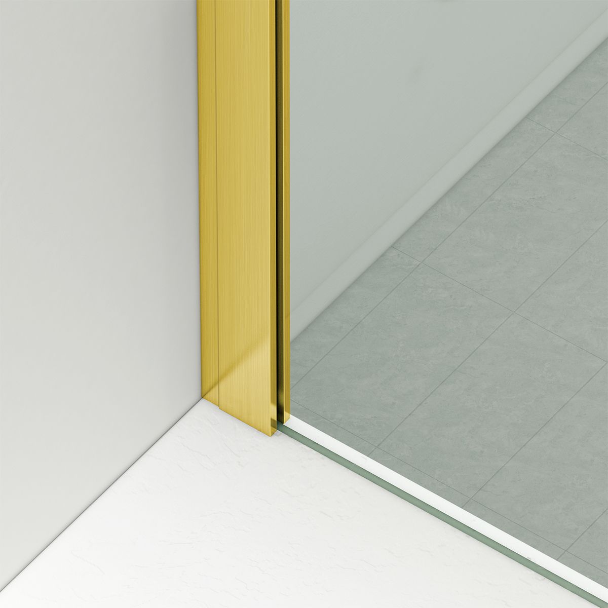 Duschkabine, fester Wand und Schiebetür, 8 mm Sicherheitsglas, Maße 80-90 x 120-140 cm, Mattgoldenes Profil, Giorgio