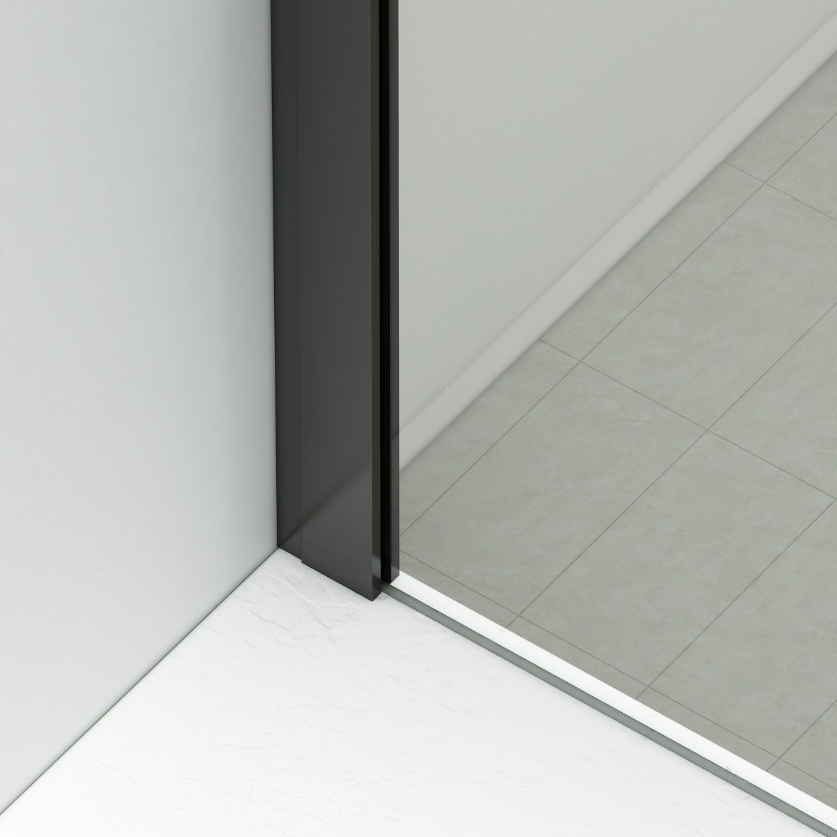 Duschkabine, fester Wand und Schiebetür, 8 mm Sicherheitsglas, Maße 80-90 x 120-140 cm, mattschwarzes Profil, Giorgio