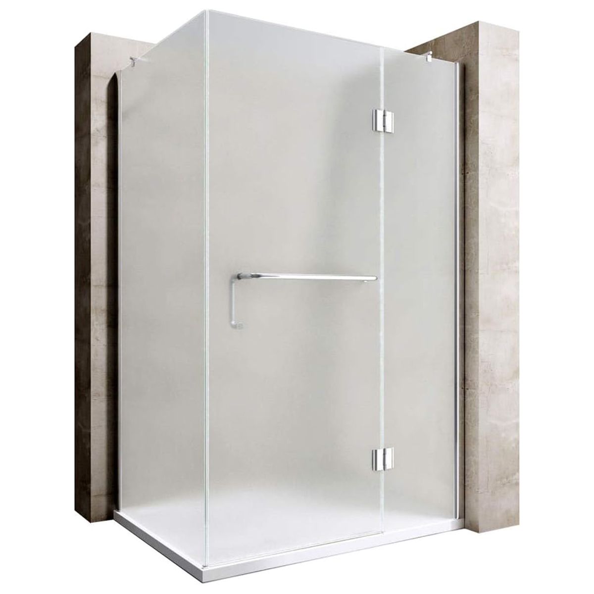 Duschkabine EGO-04, satiniertes Festteil & Pendeltür, 6 mm Sicherheitsglas, 120-140x80-90 cm, links/rechts montierbar
