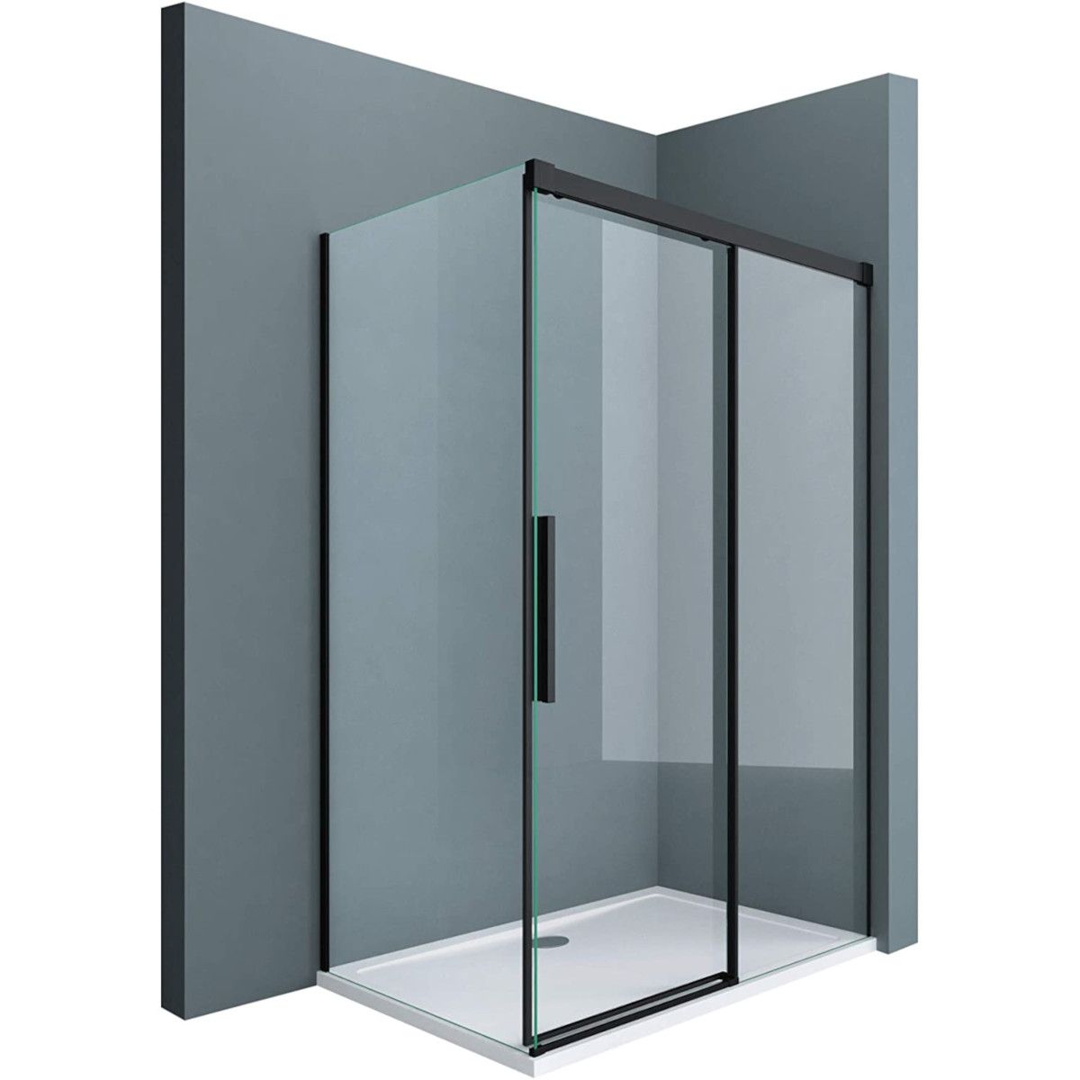 Duschkabine Ego 12, mattschwarz, 80,90,100 x 100,120,140 cm, 6 mm Sicherheitsglas, feste Wand, Schiebetür, Easy Clean