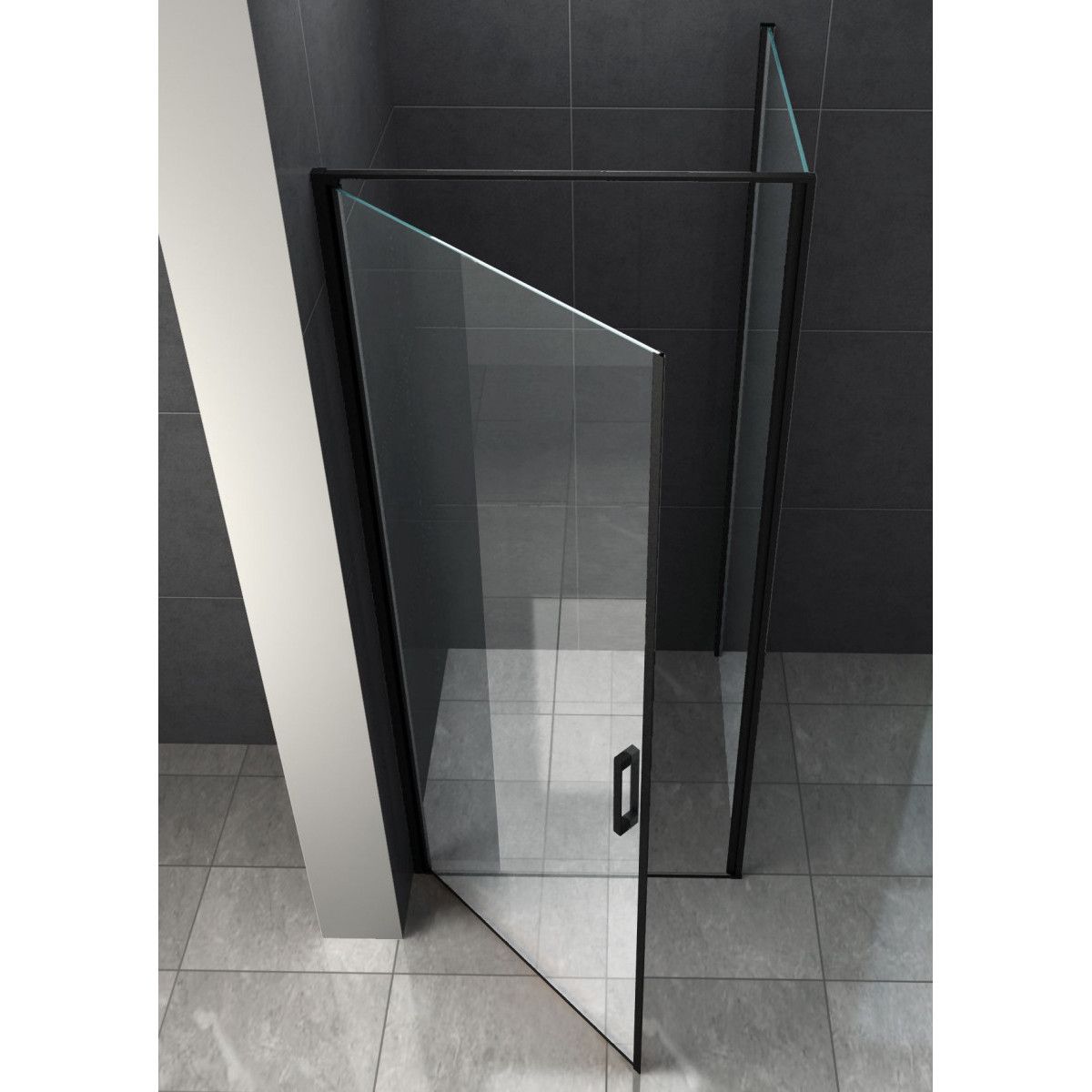 Ego-Hulko Duschkabine, feststehendes Element, Drehtür, mattschwarz, 8 mm Glas, 80x80 x 195 cm, Nano Easy Clean