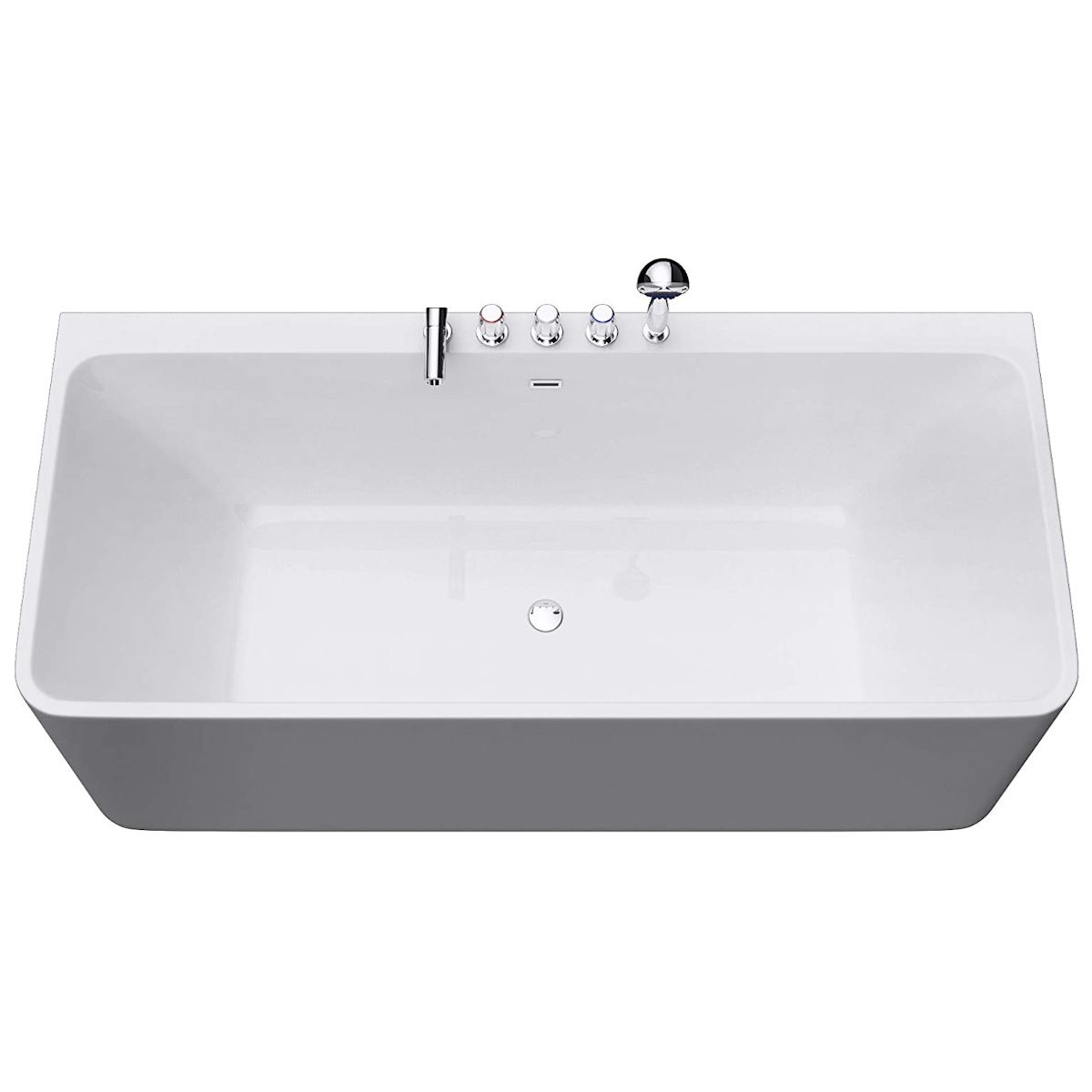 Badewanne EGO 601S, freistehend, 170 oder 180 cm, integrierte Armatur mit verchromtem Finish, thermoaktives Sanitäracryl, Weiß