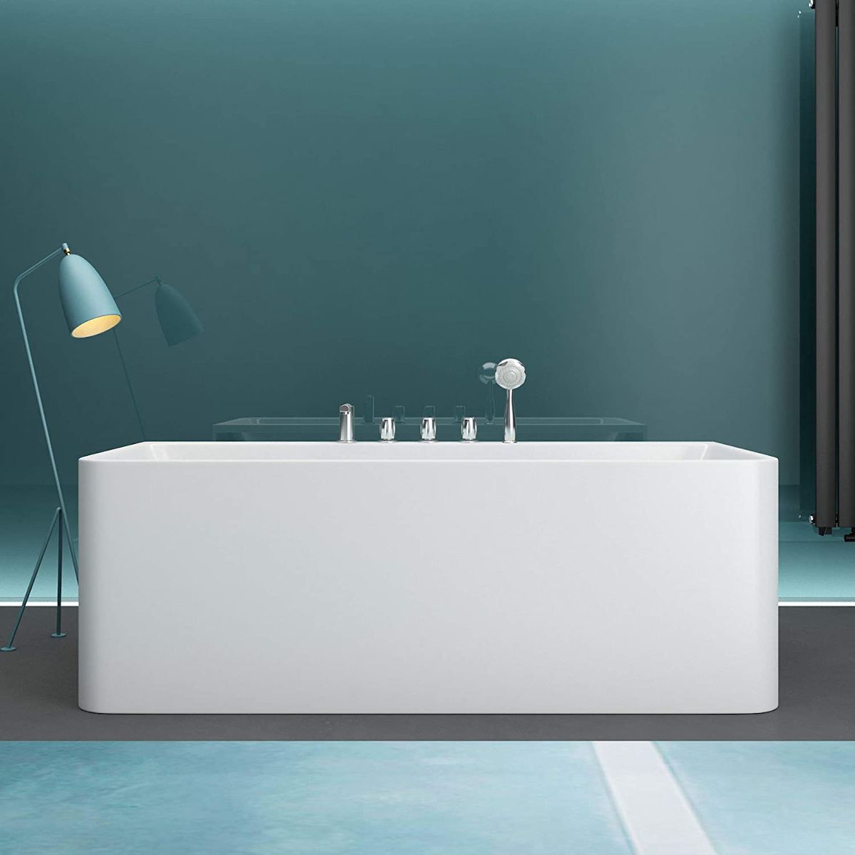 Badewanne EGO 601S, freistehend, 170 oder 180 cm, integrierte Armatur mit verchromtem Finish, thermoaktives Sanitäracryl, Weiß