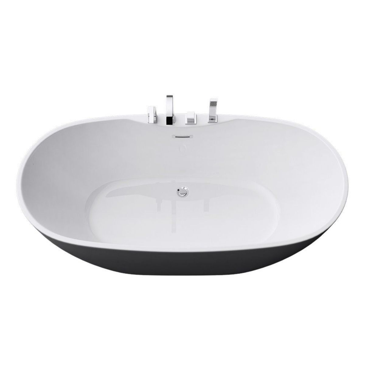 Badewanne EGO 605, freistehend, 170 cm, integrierte Armatur mit verchromtem Finish, thermoaktives Sanitäracryl, Weiß