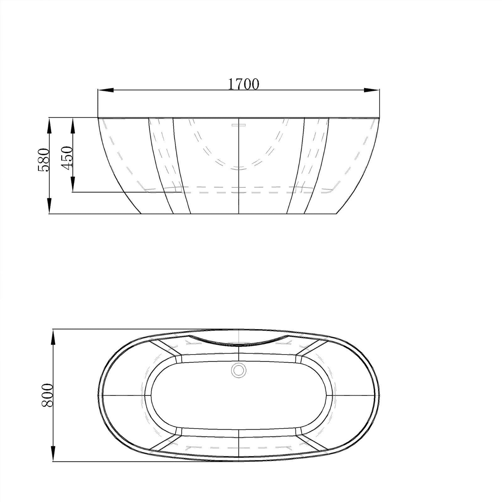 Badewanne EGO 605, freistehend, 170 cm, integrierte Armatur mit verchromtem Finish, thermoaktives Sanitäracryl, Weiß