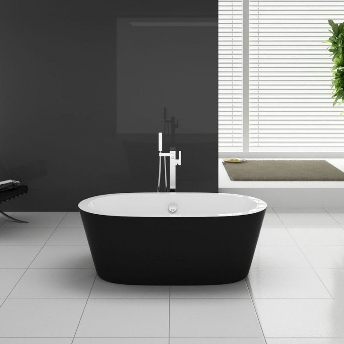 EGO Felix Badewanne, 170 cm, modernes Design, freistehend, Sanitäracryl, schwarz/weiß