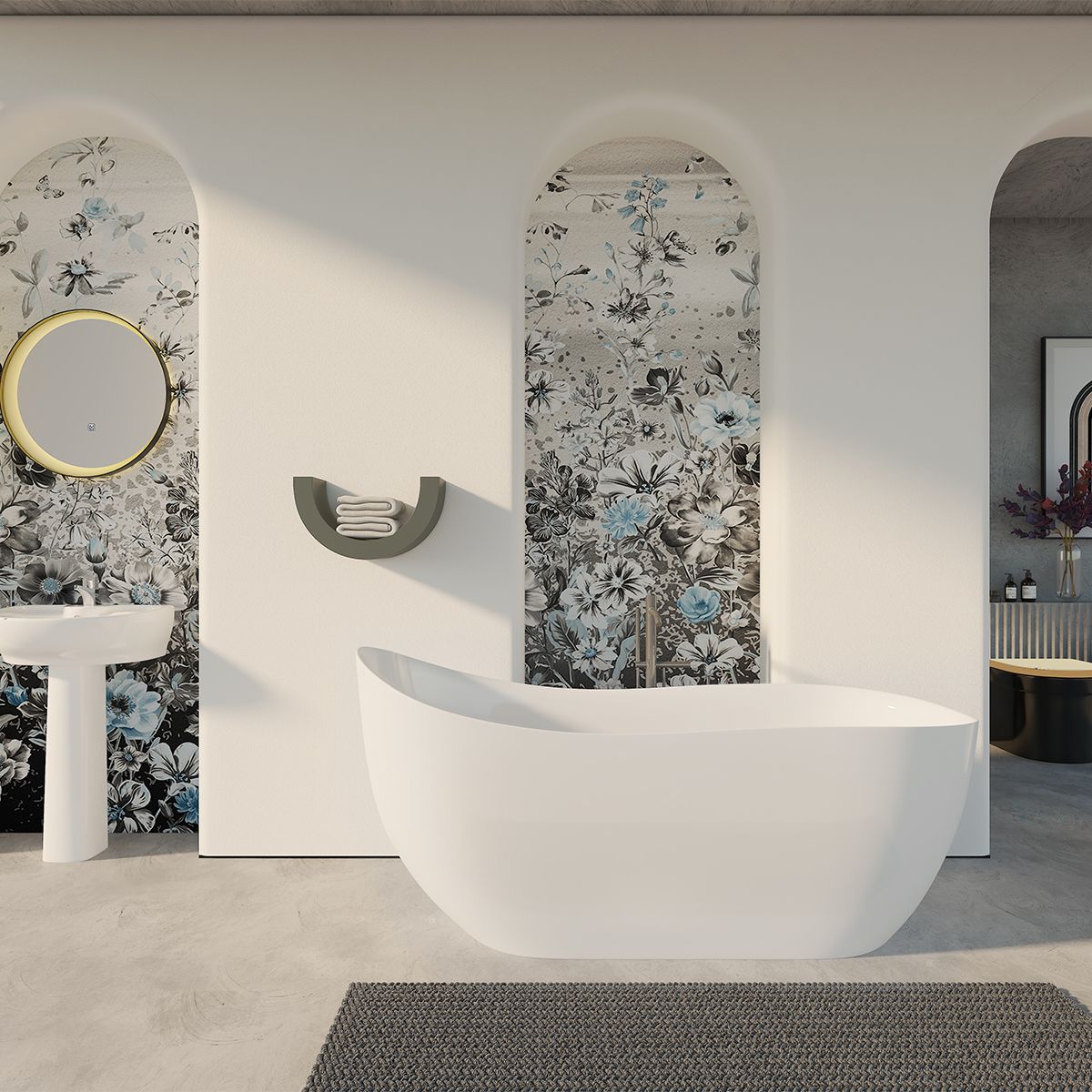 Freistehende Badewanne, Acryl, inklusive Ablaufventil, glänzend Weiß, 180x75 cm, Liza
