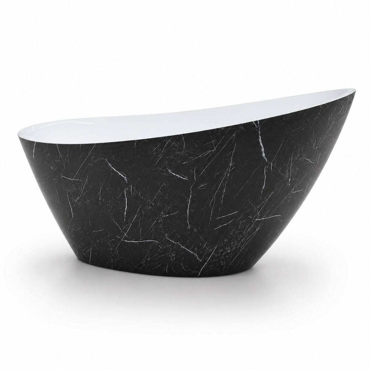 Badewanne Acryl, inklusive Überlaufventil, außen Schwarz Marquina, außen glänzend weiß, innen, 160x80 cm, Cairo