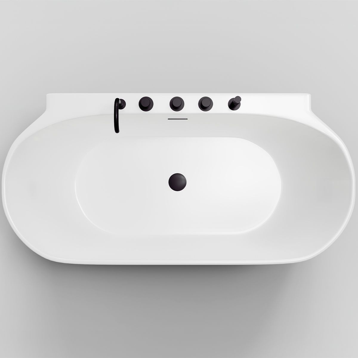 Freistehende Badewanne, mit mattschwarzer Armatur und Ablaufventil, glänzend Weiß, Acryl, 170 x 80 cm, Miraj