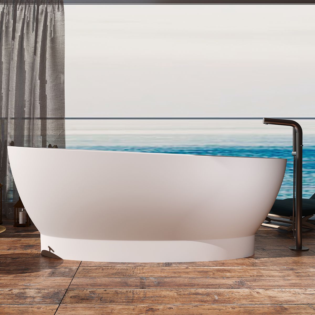 Badewanne, freistehend, Mineralverbund, Ablauf in Weiß inklusive, glänzend Weiß, 160x83 cm, Edena