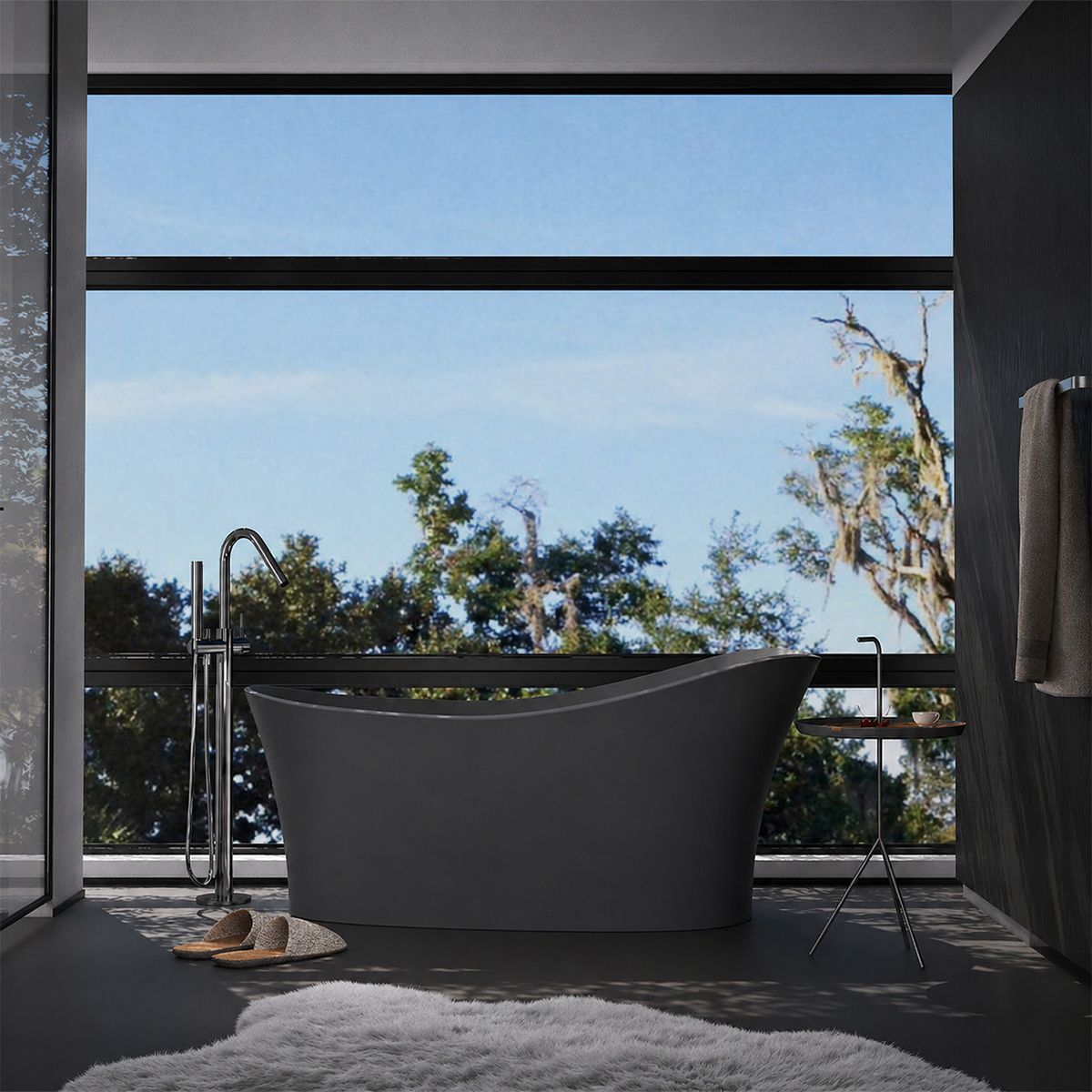 Badewanne, freistehend, Mineralverbund, Ablauf inklusive, Matte Anthracite, 150x78 cm, Nice