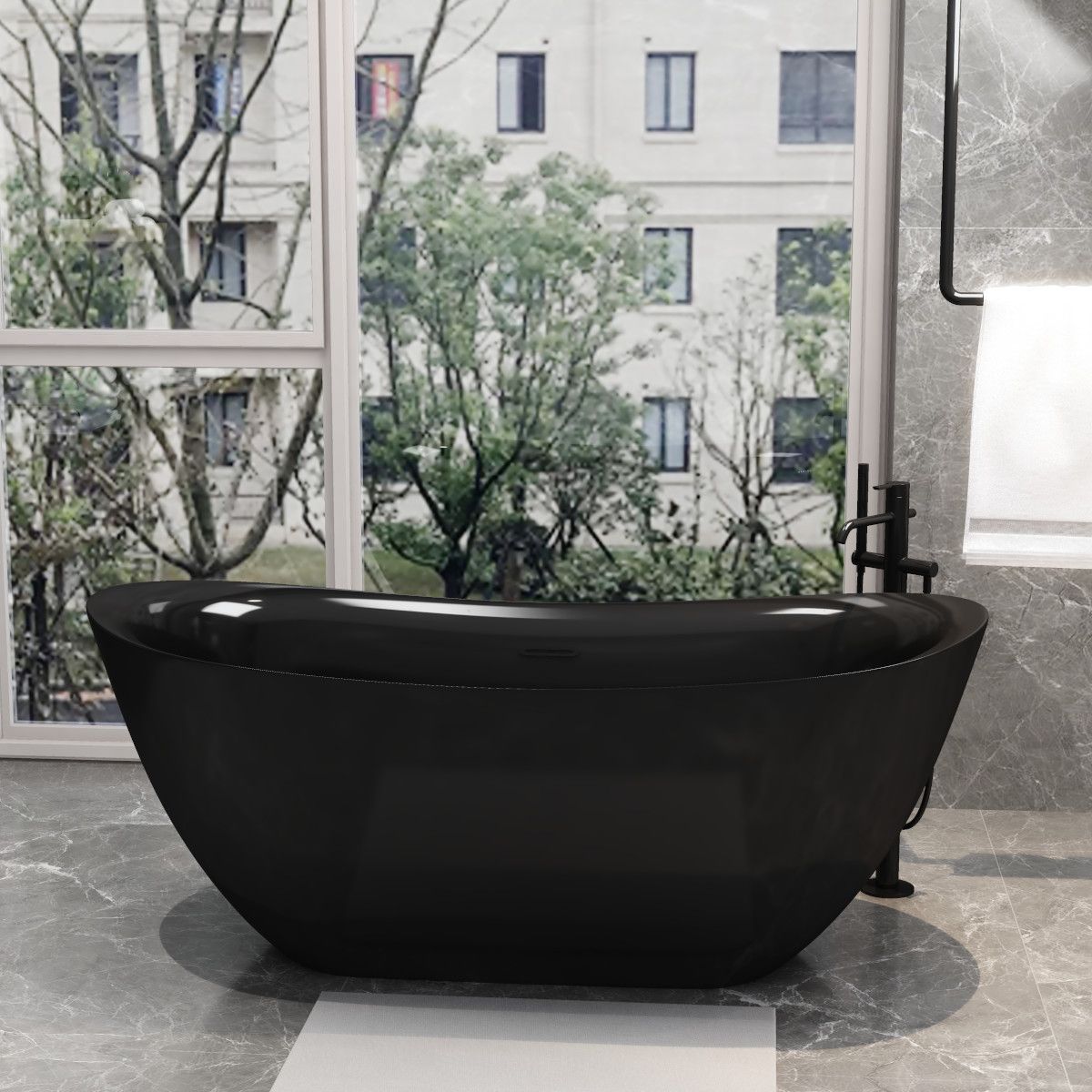 Badewanne Kevin, Sanitäracryl, Schwarz glänzend innen und außen, 170 cm, wärmeisolierend, freistehend