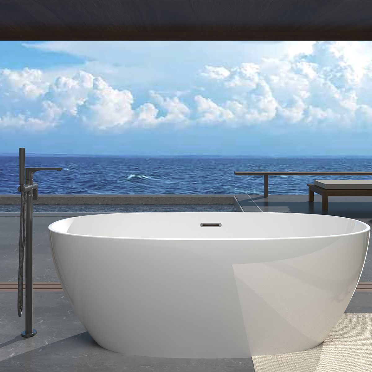 Badewanne Zinon, Sanitäracryl, glänzend Weiß, 150, 160, 170 cm, Wärmedämmung, freistehend