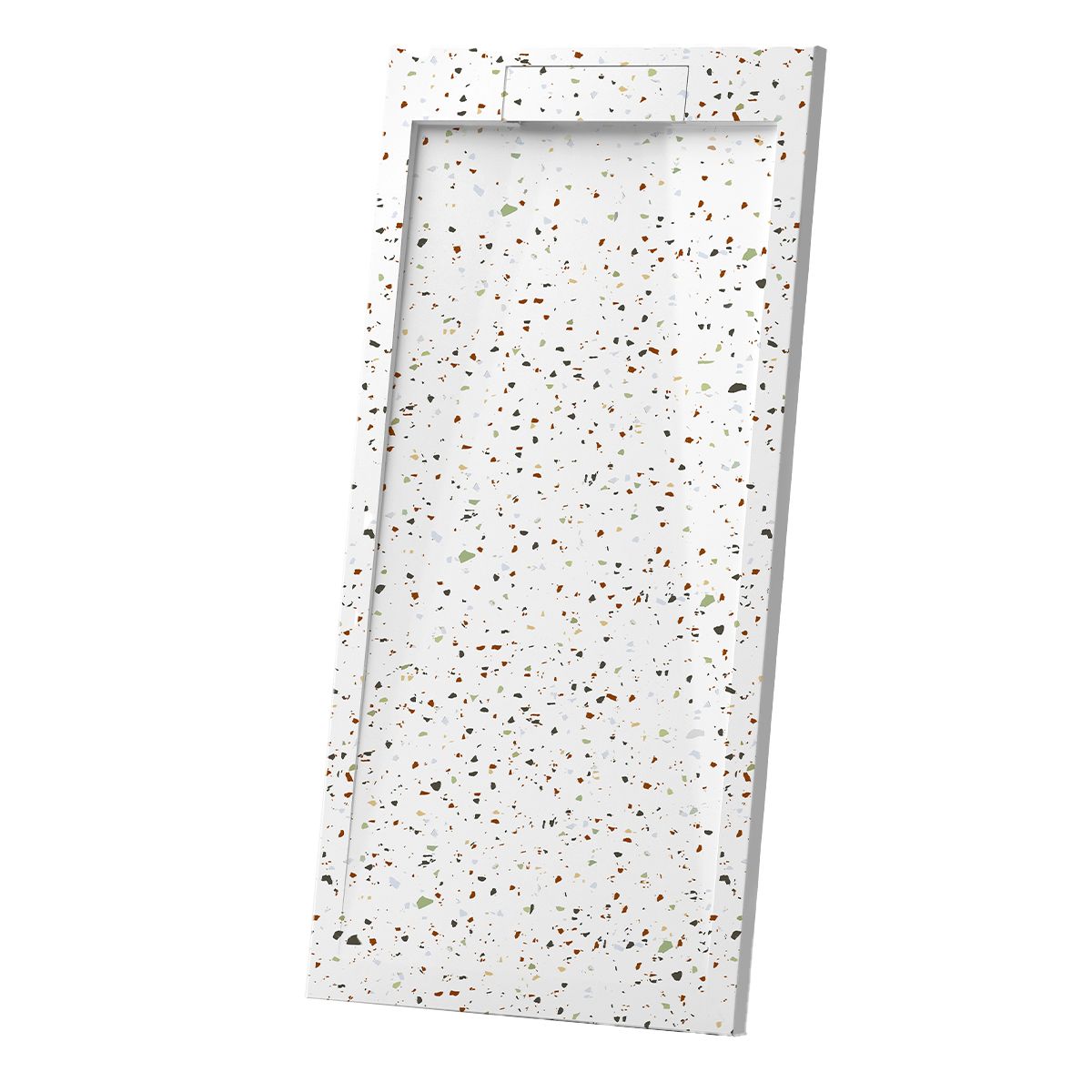 Duschwanne, Weiß, Terrazzo Finish, Mineralkomposit, Höhe 2,5 cm, Maße 100-120x80-90 cm, zuschneidbar, Antonio