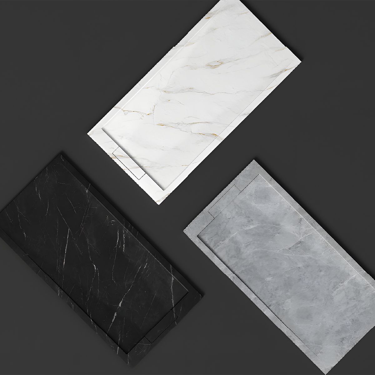 Duschwanne, Schwarz Marquina, matte Marmor-Oberfläche, Mineralkomposit, Maße 100-160x70-90 cm, zuschneidbar, Antonio