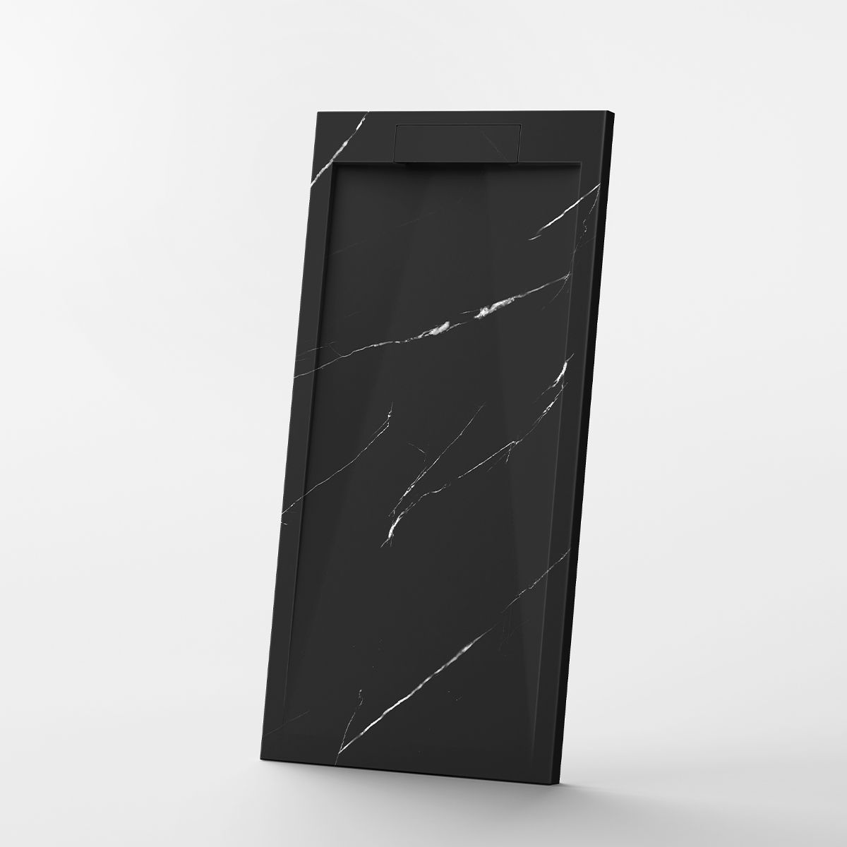 Duschwanne, Schwarz Marquina, matte Marmor-Oberfläche, Mineralkomposit, Maße 100-160x70-90 cm, zuschneidbar, Antonio