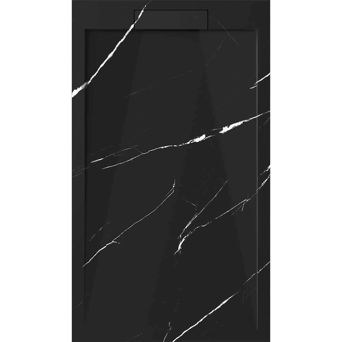 Duschwanne, Schwarz Marquina, matte Marmor-Oberfläche, Mineralkomposit, Maße 100-160x70-90 cm, zuschneidbar, Antonio